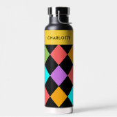 Bouteille D'eau Monogramme de Motif de diamant géométrique noir et (Gauche)