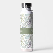 Bouteille D'eau Monogramme de nom aquarelle botanique bleu vert (Gauche)