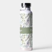 Bouteille D'eau Monogramme de nom aquarelle botanique bleu vert (Plage)