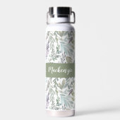 Bouteille D'eau Monogramme de nom aquarelle botanique bleu vert (Arrière)