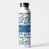 Bouteille D'eau Monogramme de nom aquarelle citron bleu (Gauche)