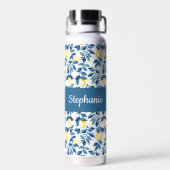 Bouteille D'eau Monogramme de nom aquarelle citron bleu (Arrière)