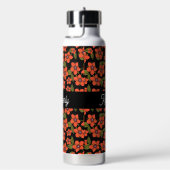 Bouteille D'eau Monogramme de nom aquarelle florale rouge (Évier)