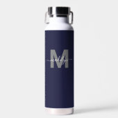 Bouteille D'eau Monogramme de nom bleu marine (Avant)