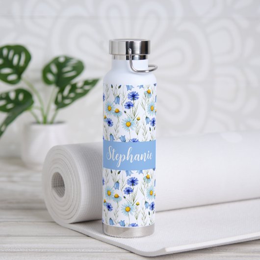 Bouteille D'eau Monogramme de nom de fleur sauvage à l'aquarelle b (Yoga (pivoté))