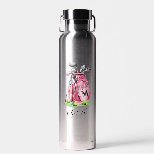 Bouteille D'eau Monogramme de nom de golf rose (Avant)