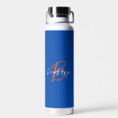 Bouteille D'eau Monogramme de nom de script orange blanc bleu coba (Arrière)