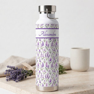 Bouteille D'eau Monogramme de nom en aquarelle de fleur sauvage vi