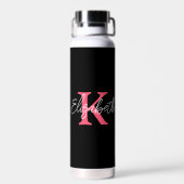 Bouteille D'eau Monogramme de nom initial noir rose blanc tendance (Arrière)