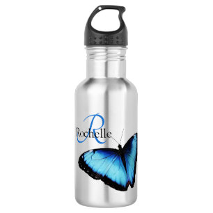 Bouteille D'eau Monogramme de papillon bleu