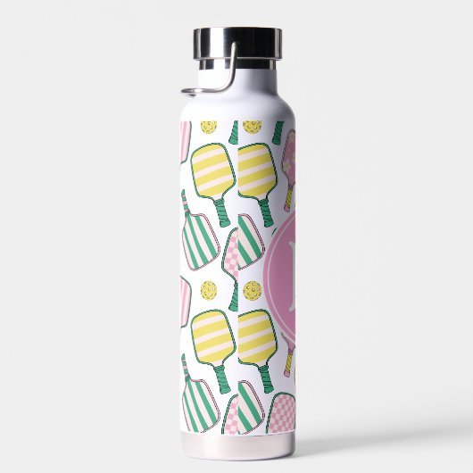 Bouteille D'eau Monogramme de Pickleball Rose et Jaune Preppy (Plage)