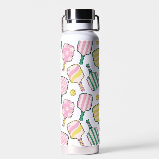 Bouteille D'eau Monogramme de Pickleball Rose et Jaune Preppy (Arrière)