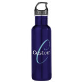 Bouteille D'eau Monogramme de script curatif modifiable bleu pourp (Devant)