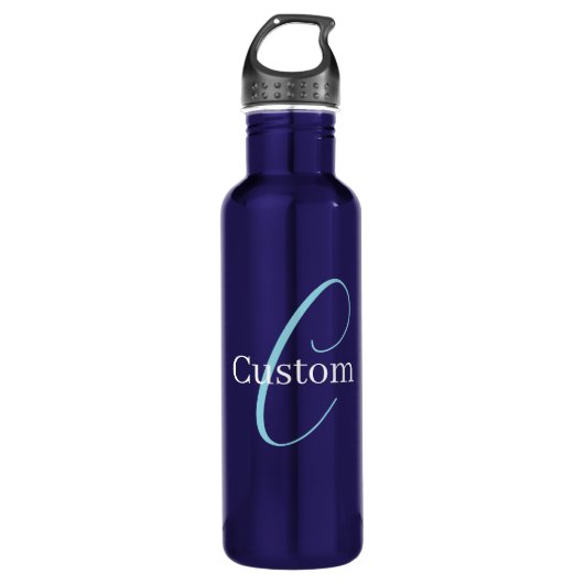 Bouteille D'eau Monogramme de script curatif modifiable bleu pourp (Devant)