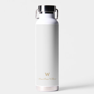 Bouteille D'eau Monogramme de script or gris clair moderne