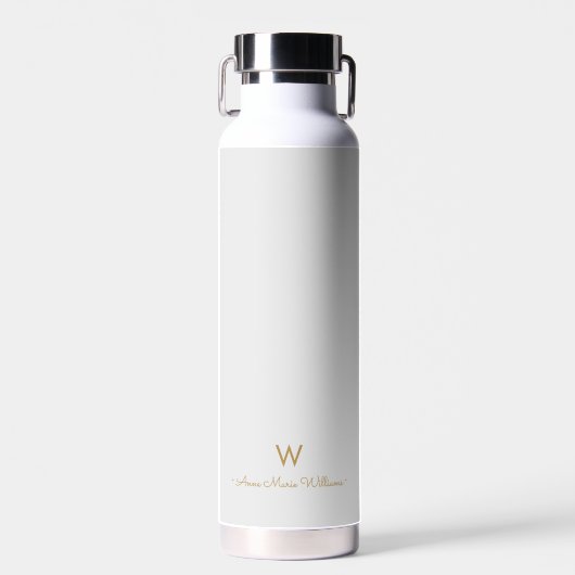 Bouteille D'eau Monogramme de script or gris clair moderne (Avant)