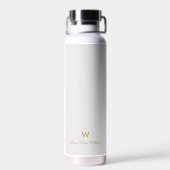 Bouteille D'eau Monogramme de script or gris clair moderne (Arrière)