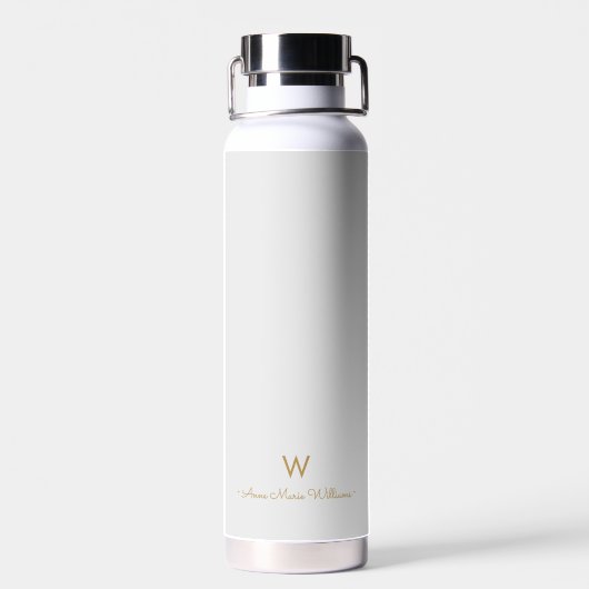 Bouteille D'eau Monogramme de script or gris clair moderne (Arrière)
