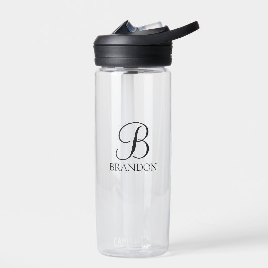 Bouteille D'eau Monogramme de script personnalisé classique et nom (Gauche)