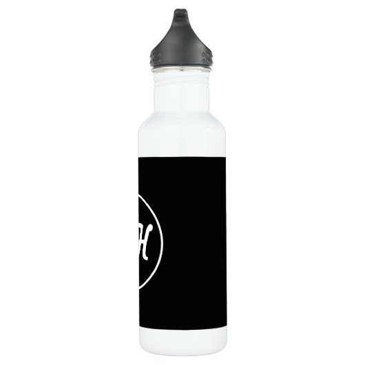 Bouteille D'eau Monogramme de style rétro-moderne cool | Noir et b (Droite)