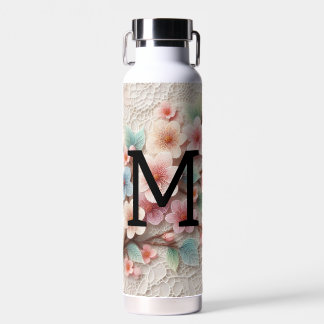 Bouteille D'eau Monogramme dentelle rose floral pastel fleurs de c