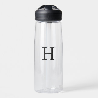 Bouteille D'eau Monogramme Élégant Moderne Minimaliste Noir