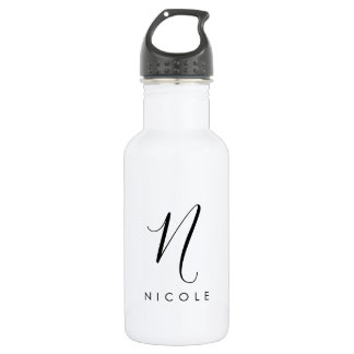 Bouteille D'eau Monogramme Élégant Noir et Blanc