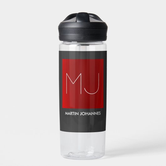 Bouteille D'eau Monogramme Elegant Red Grey Ajouter Nom Initiales (Extérieur)