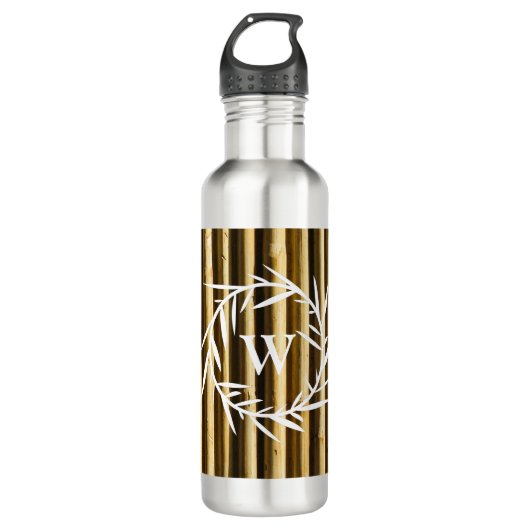 Bouteille D'eau Monogramme en bambou rustique Lignes verticales Mo (Devant)