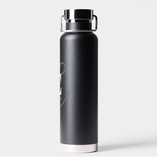 Bouteille D'eau Monogramme et nom de script noir élégant (Arrière)
