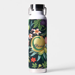 Bouteille D'eau Monogramme exotique tropical du paradis floral