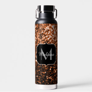 Bouteille D'eau Monogramme faux paillettes de cuivre brun bronze s