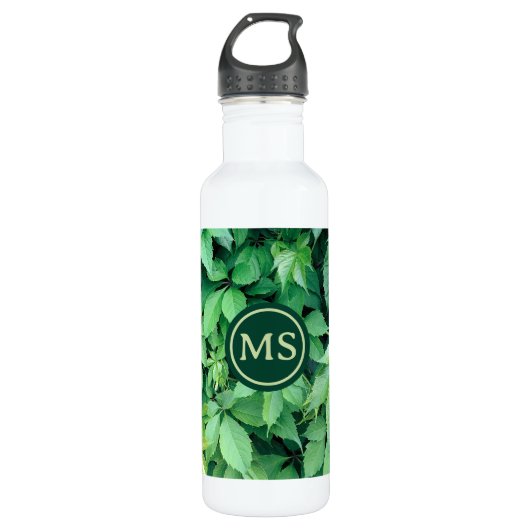 Bouteille D'eau Monogramme Feuille de raisin vert (Devant)