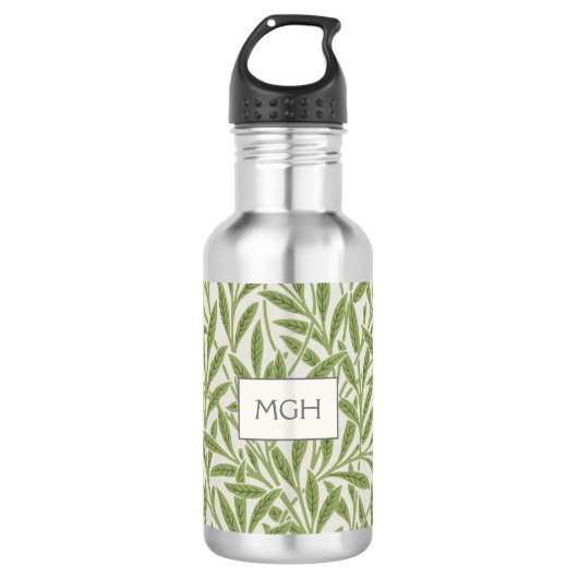 Bouteille D'eau Monogramme Feuilles de Saule Vert Vintage (Devant)