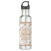 Bouteille D'eau Monogramme Fille Florale Tan Moderne Avec Nom (Devant)