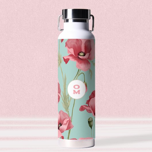 Bouteille D'eau Monogramme Fleur sauvage de grand pavot rose
