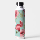 Bouteille D'eau Monogramme Fleur sauvage de grand pavot rose (Gauche)