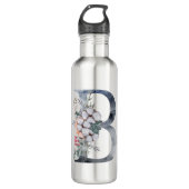 Bouteille D'eau Monogramme floral bleu initial B (Devant)