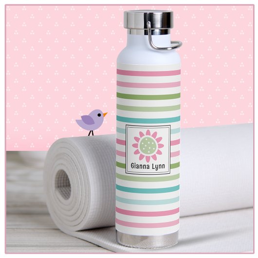 Bouteille D'eau Monogramme florale à rayures pastel