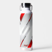 Bouteille D'eau Monogramme géométrique gris rouge moderne (Avant)