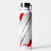 Bouteille D'eau Monogramme géométrique gris rouge moderne (Arrière)