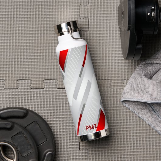 Bouteille D'eau Monogramme géométrique gris rouge moderne (Salle de sport (pivotée))