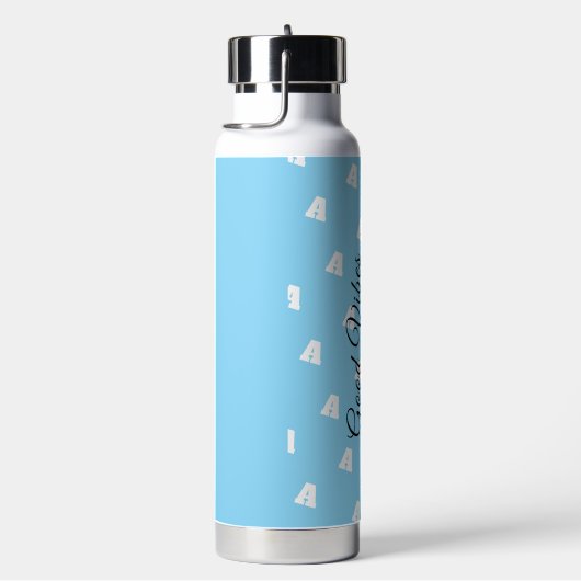 Bouteille D'eau Monogramme Good Vibes avec nom blanc sur bleu (Évier)