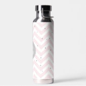 Bouteille D'eau Monogramme gris et chevron rose pastel et points (Gauche)