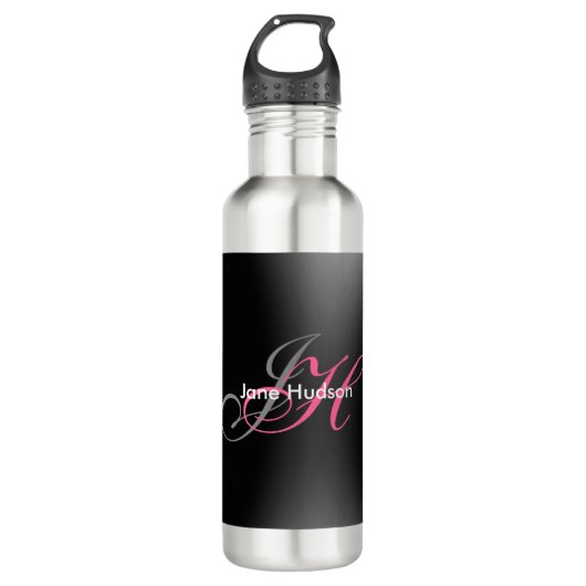 Bouteille D'eau Monogramme gris noir simple cadeau spécial simple (Devant)