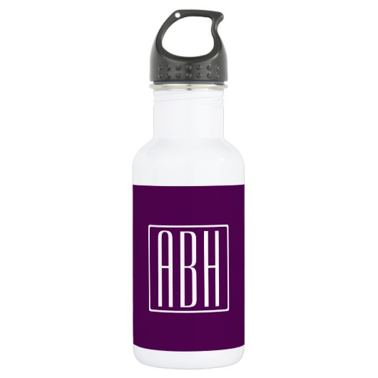 Bouteille D'eau Monogramme initial | Blanc Sur Violet Profond (Devant)