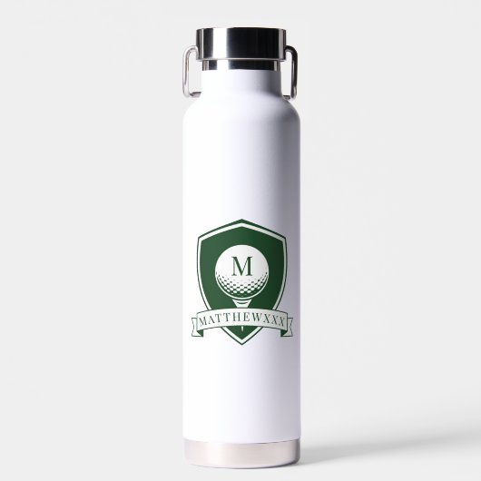Bouteille D'eau Monogramme Initial de Nom en Vert Foncé et Blanc M (Avant)