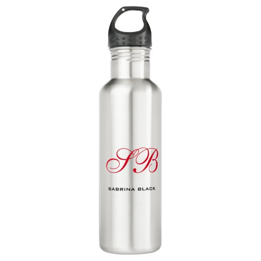 Bouteille D'eau Monogramme Initiales Nom Plain Moderne Minimaliste (Devant)