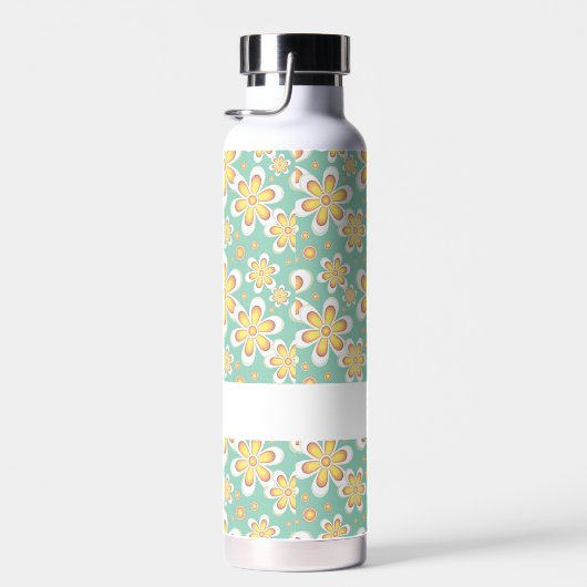 Bouteille D'eau Monogramme joli fleurs orange sur vert (Plage)