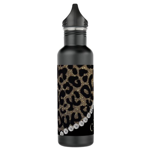 Bouteille D'eau Monogramme Leopard Diamon Parties scintillant acie (Gauche)